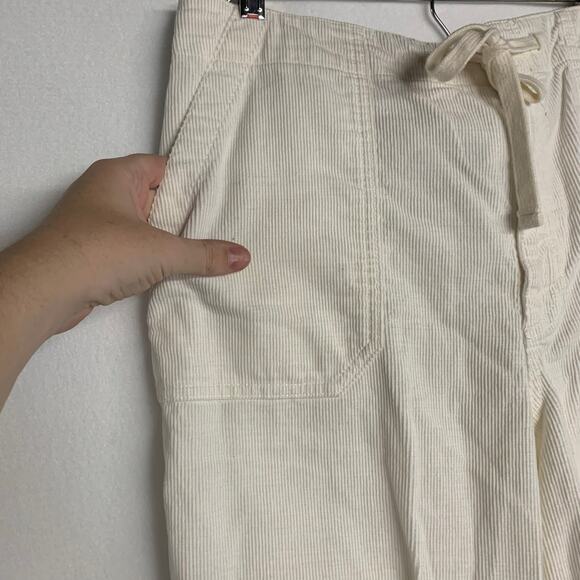 J Crew Corduroy Straight Leg Pants Cream Camp Garment Dyed Drawstring Button - Picture 6 of 9